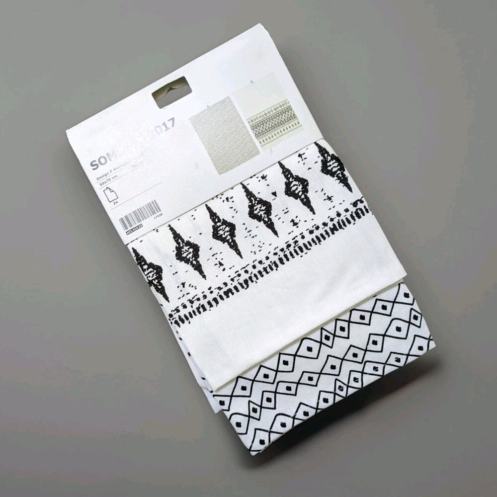 IKEA Set Pack 2 Kitchen Dish Towels Black white patterned Cotton Sommar 2017